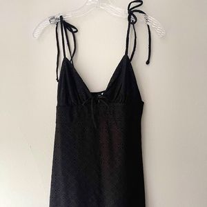 Black Spaghetti Strap Dress with Embroidered Detail